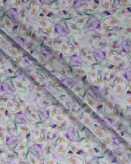 White Floral Viscose Crepe Fabric 110cm