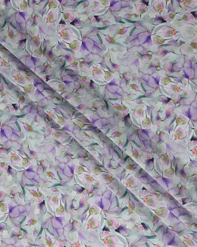 White Floral Viscose Crepe Fabric 110cm