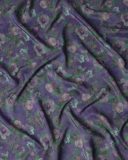 Purple Floral Viscose Crepe Fabric 110cm