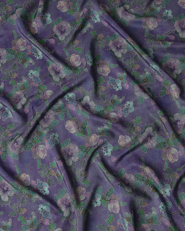Purple Floral Viscose Crepe Fabric 110cm