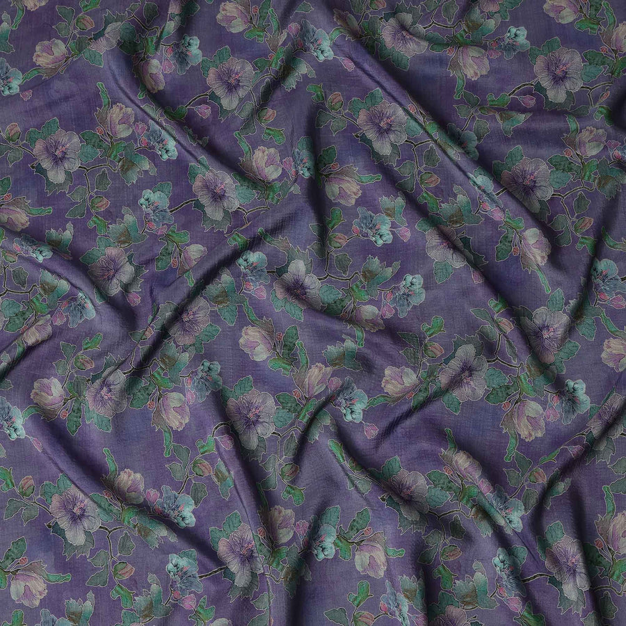 Purple Floral Viscose Crepe Fabric 110cm
