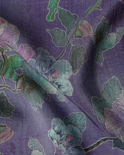 Purple Floral Viscose Crepe Fabric 110cm