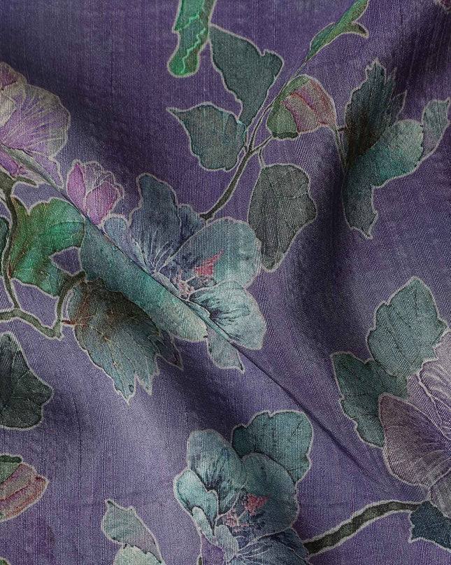 Purple Floral Viscose Crepe Fabric 110cm