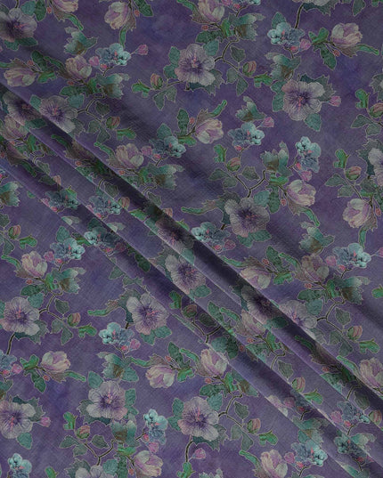 Purple Floral Viscose Crepe Fabric 110cm