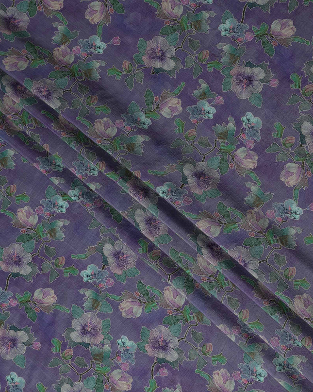 Purple Floral Viscose Crepe Fabric 110cm