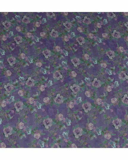 Purple Floral Viscose Crepe Fabric 110cm