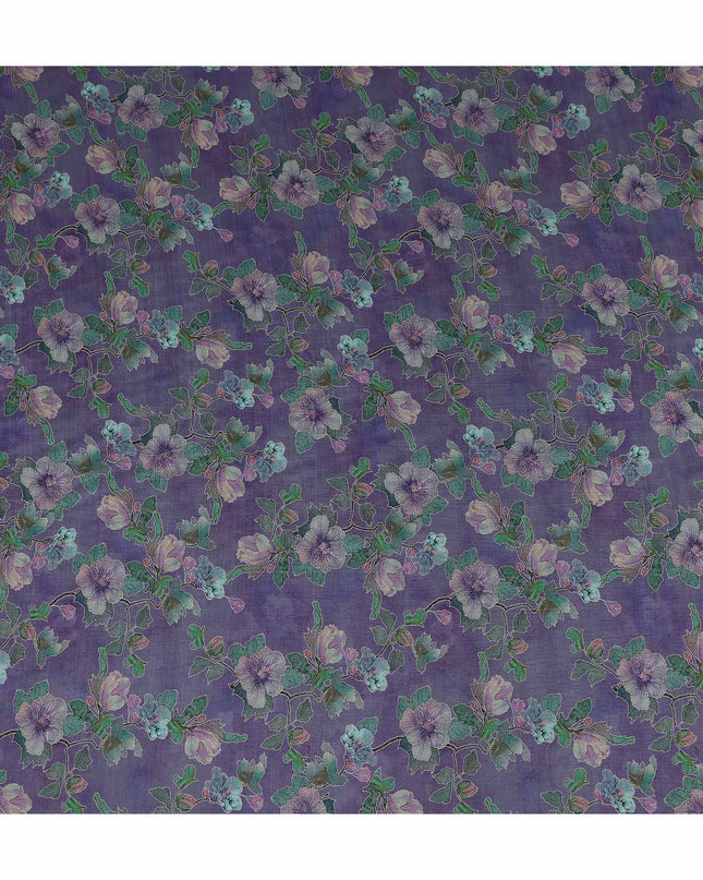 Purple Floral Viscose Crepe Fabric 110cm