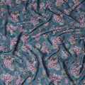 Blue Floral Viscose Crepe Fabric 110cm