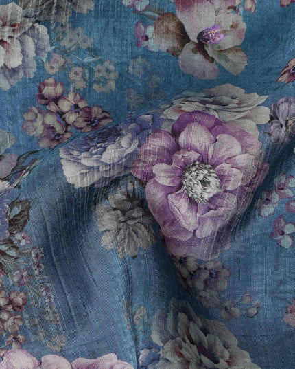 Blue Floral Viscose Crepe Fabric 110cm