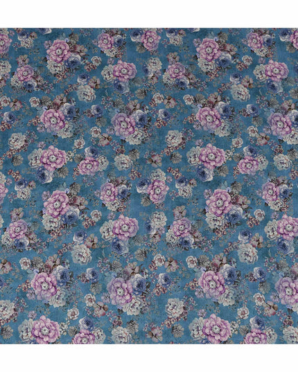 Blue Floral Viscose Crepe Fabric 110cm