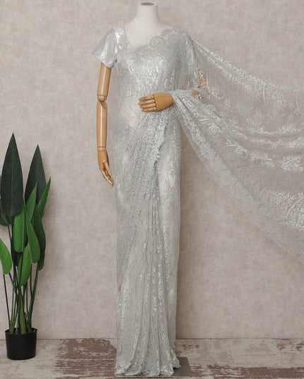 Platinum Silver French Chantilly Lace Saree