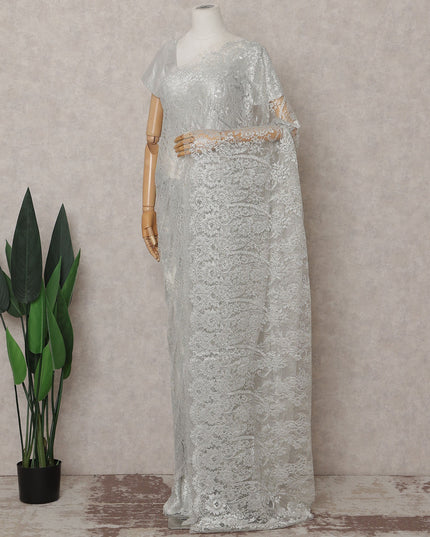 Platinum Silver French Chantilly Lace Saree