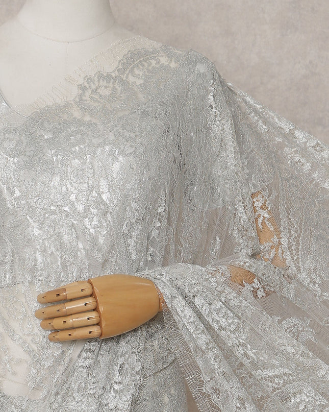 Platinum Silver French Chantilly Lace Saree