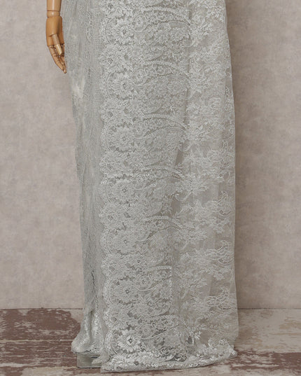 Platinum Silver French Chantilly Lace Saree