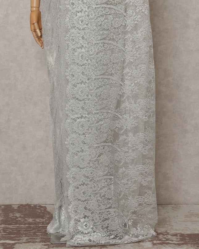 Platinum Silver French Chantilly Lace Saree