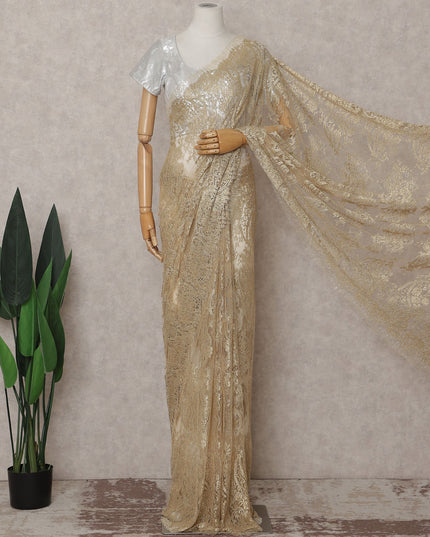 Antique Gold French Chantilly Lace Saree