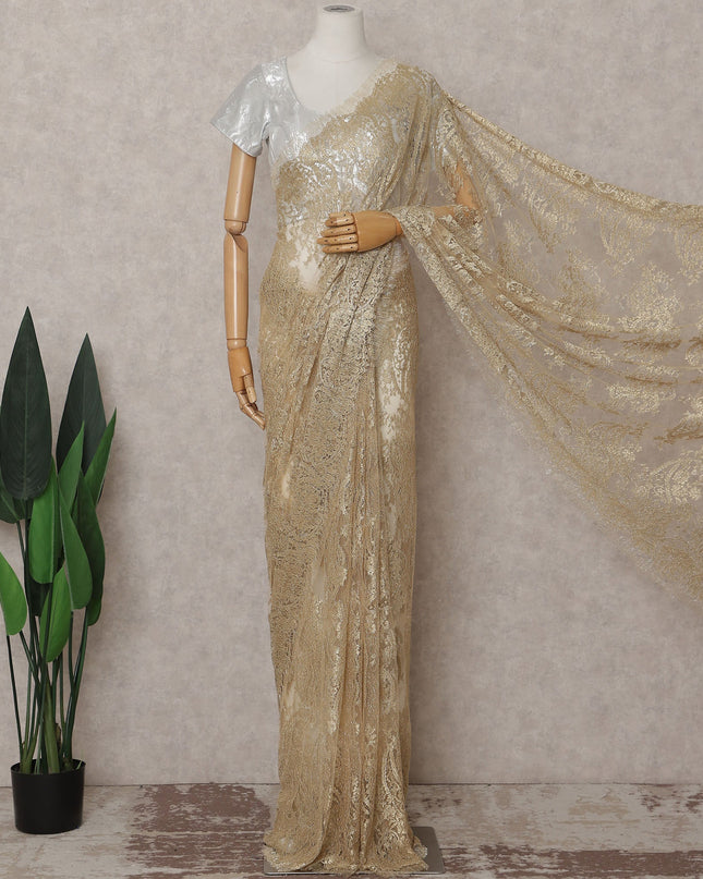 Antique Gold French Chantilly Lace Saree