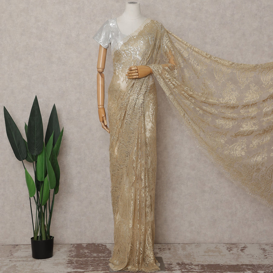 Antique Gold French Chantilly Lace Saree