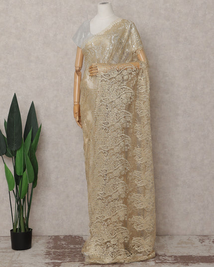 Antique Gold French Chantilly Lace Saree