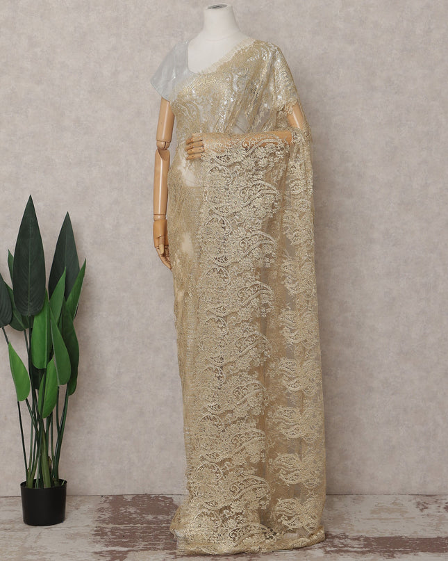 Antique Gold French Chantilly Lace Saree