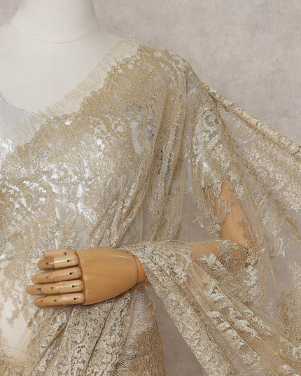 Antique Gold French Chantilly Lace Saree