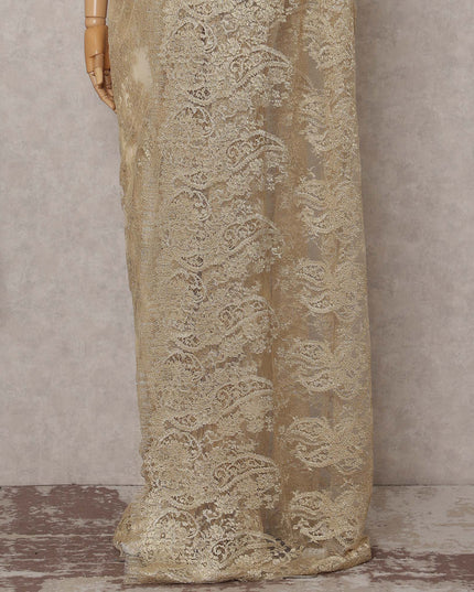 Antique Gold French Chantilly Lace Saree