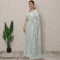 Mint Green Premium French Metallic Chantilly Saree Lace, 5.5 Mtrs Length, 110 Cms Width, Made in France-D24440