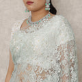 Mint Green Premium French Metallic Chantilly Saree Lace, 5.5 Mtrs Length, 110 Cms Width, Made in France-D24440