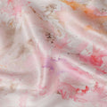 White Pink Abstract Print Pure Silk Satin Fabric, 140 Cms Width, South Korea-D25226