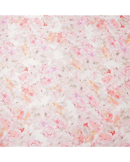 White Pink Abstract Print Pure Silk Satin Fabric, 140 Cms Width, South Korea-D25226