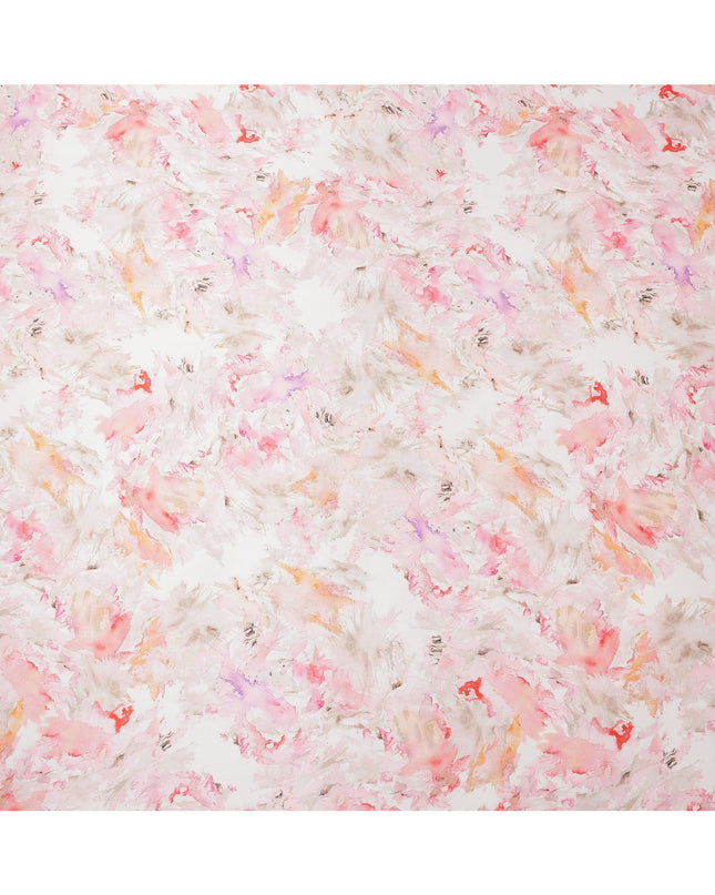 White Pink Abstract Print Pure Silk Satin Fabric, 140 Cms Width, South Korea-D25226