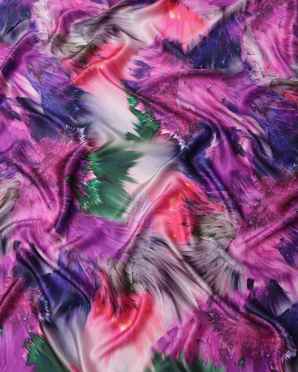 Purple Multicolor Abstract Print Pure Silk Satin Fabric, 140 Cms Width, South Korea-D25227