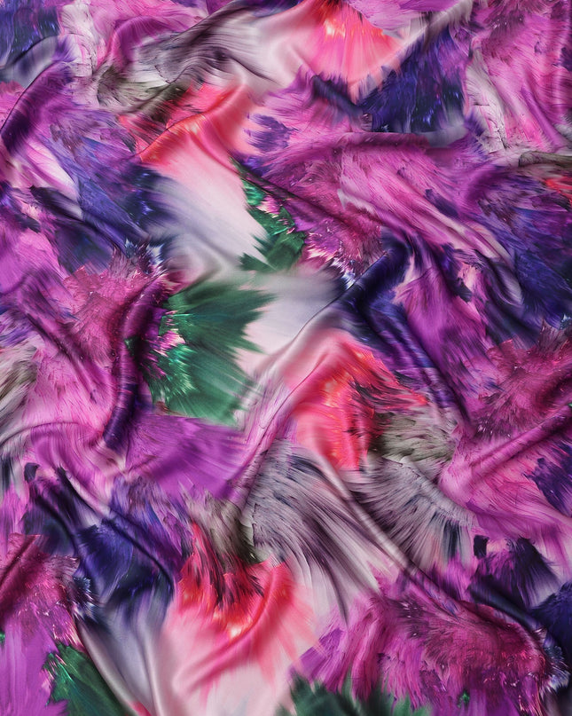 Purple Multicolor Abstract Print Pure Silk Satin Fabric, 140 Cms Width, South Korea-D25227