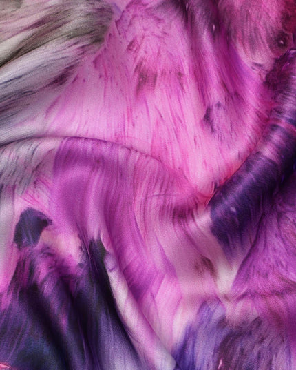 Purple Multicolor Abstract Print Pure Silk Satin Fabric, 140 Cms Width, South Korea-D25227