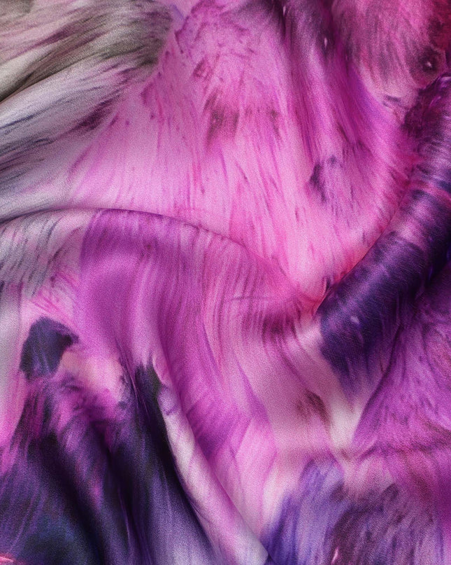 Purple Multicolor Abstract Print Pure Silk Satin Fabric, 140 Cms Width, South Korea-D25227