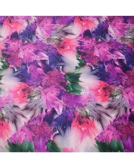 Purple Multicolor Abstract Print Pure Silk Satin Fabric, 140 Cms Width, South Korea-D25227