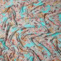 Turquoise Multicolor Abstract Print Pure Silk Satin Fabric, 140 Cms Width, South Korea-D25228