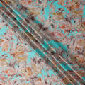 Turquoise Multicolor Abstract Print Pure Silk Satin Fabric, 140 Cms Width, South Korea-D25228