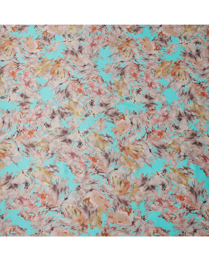 Turquoise Multicolor Abstract Print Pure Silk Satin Fabric, 140 Cms Width, South Korea-D25228