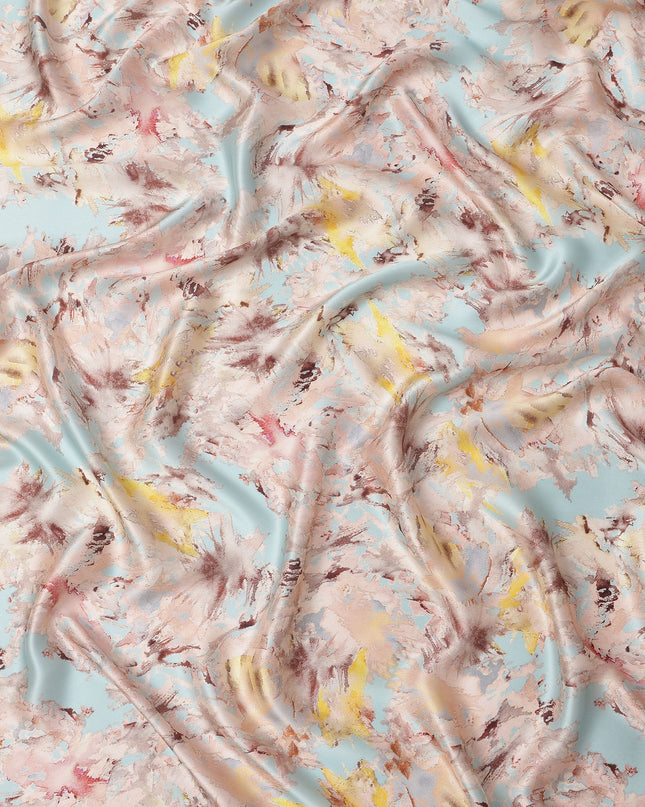 Light Blue Multicolor Abstract Print Pure Silk Satin Fabric, 140 Cms Width, South Korea-D25229