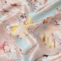 Light Blue Multicolor Abstract Print Pure Silk Satin Fabric, 140 Cms Width, South Korea-D25229