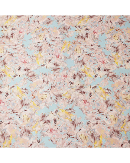 Light Blue Multicolor Abstract Print Pure Silk Satin Fabric, 140 Cms Width, South Korea-D25229