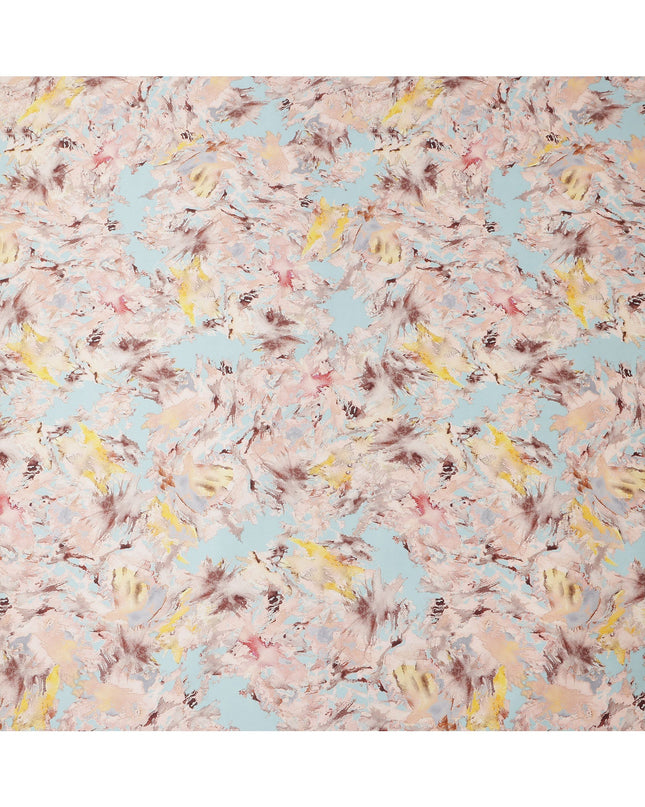 Light Blue Multicolor Abstract Print Pure Silk Satin Fabric, 140 Cms Width, South Korea-D25229