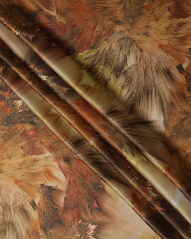 Brown Multicolor Abstract Print Pure Silk Satin Fabric, 140 Cms Width, South Korea-D25233