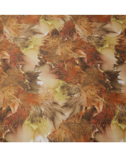 Brown Multicolor Abstract Print Pure Silk Satin Fabric, 140 Cms Width, South Korea-D25233