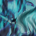 Teal Blue Abstract Print Pure Silk Satin Fabric, 140 Cms Width, South Korea-D25232