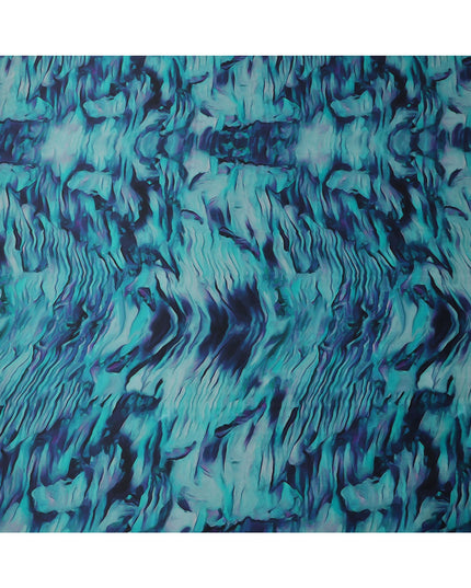 Teal Blue Abstract Print Pure Silk Satin Fabric, 140 Cms Width, South Korea-D25232