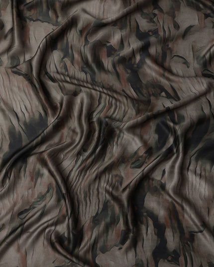 Brown Black Abstract Print Pure Silk Satin Fabric, 140 Cms Width, South Korea-D25230