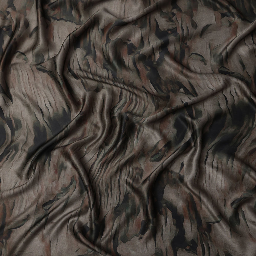 Brown Black Abstract Print Pure Silk Satin Fabric, 140 Cms Width, South Korea-D25230