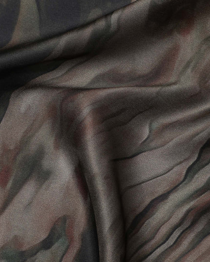 Brown Black Abstract Print Pure Silk Satin Fabric, 140 Cms Width, South Korea-D25230